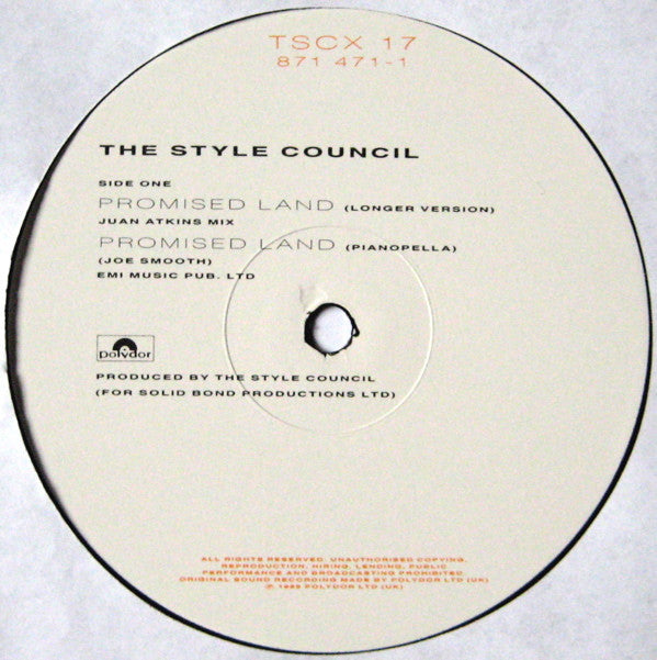 The Style Council : Promised Land (12", Single)