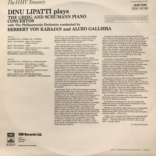 Dinu Lipatti • Robert Schumann • Edvard Grieg : Dinu Lipatti: Grieg & Schumann Piano Concertos (LP, Mono, RE, RP)