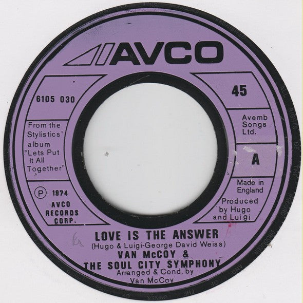 Van McCoy & The Soul City Symphony : Love Is The Answer (7", Single)