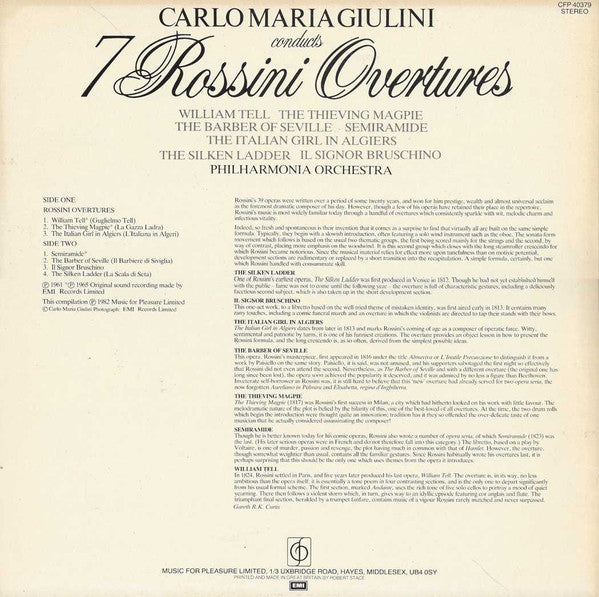 Gioacchino Rossini, Philharmonia Orchestra, Carlo Maria Giulini : 7 Rossini Overtures (LP, RE)