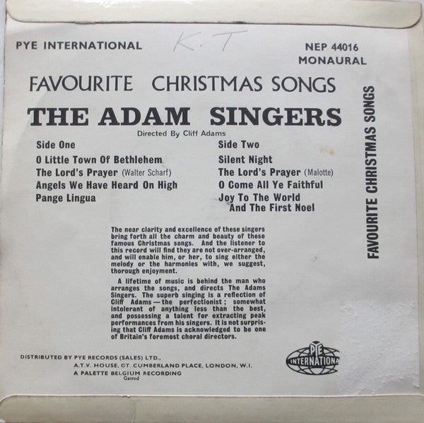 The Cliff Adams Singers : Favourite Christmas Songs (7", EP)