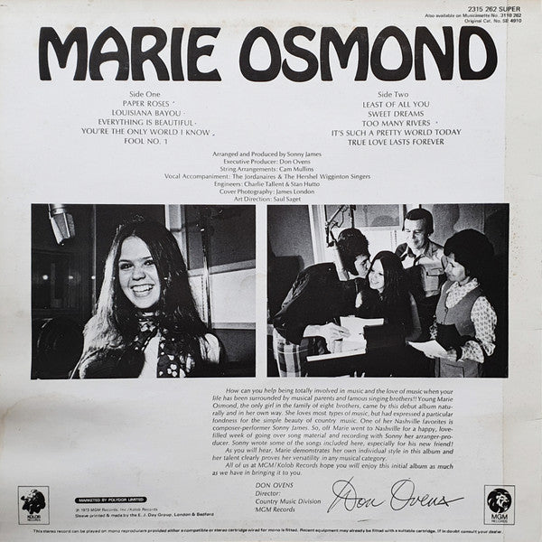 Marie Osmond : Paper Roses (LP, Album)