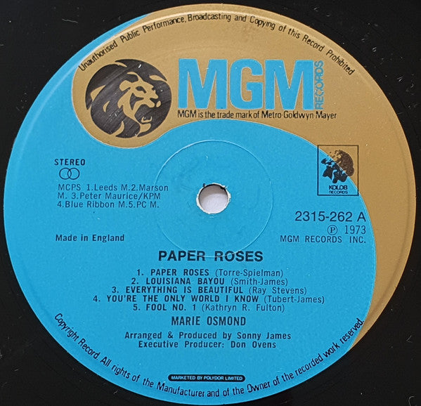 Marie Osmond : Paper Roses (LP, Album)