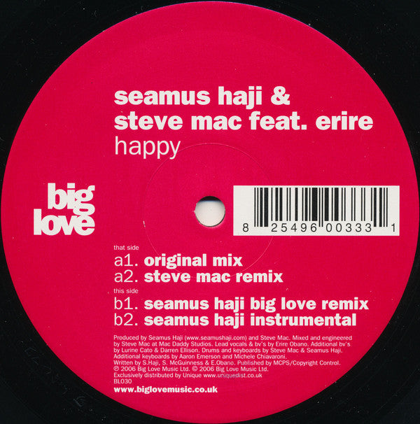 Seamus Haji & Steve Mac Feat. Erire : Happy (12")