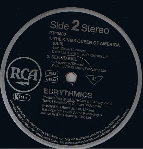 Eurythmics : The King And Queen Of America (12", MP)