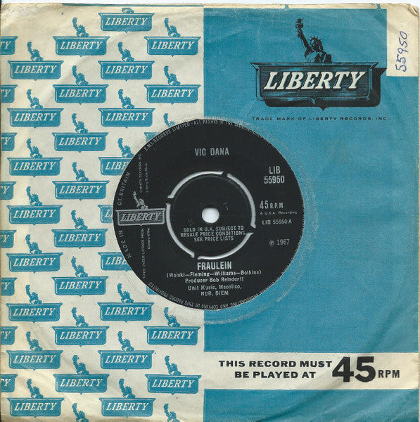 Vic Dana : Fraulein/A Little Bit Later On Down The Line (7", Single)