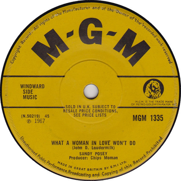 Sandy Posey : What A Woman In Love Won't Do (7", Sol)
