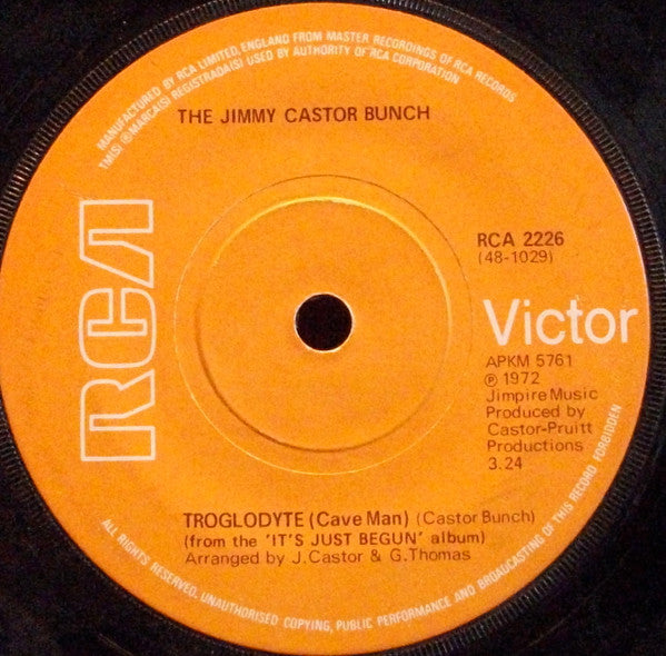 The Jimmy Castor Bunch : Troglodyte  (7", Single, Sol)