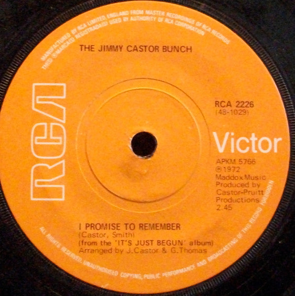 The Jimmy Castor Bunch : Troglodyte  (7", Single, Sol)