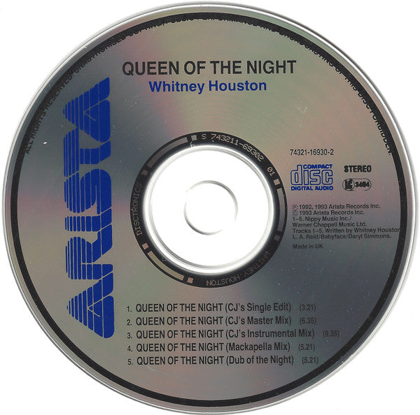Whitney Houston : Queen Of The Night (CD, Single)