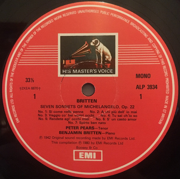 Peter Pears, Benjamin Britten : The Early Recordings (2xLP, Comp, Mono)