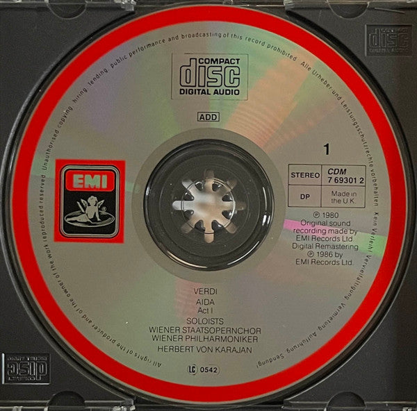 Giuseppe Verdi, Mirella Freni, José Carreras, Agnes Baltsa, Piero Cappuccilli, Ruggero Raimondi, José van Dam, Katia Ricciarelli, Thomas Moser, Wiener Staatsopernchor, Wiener Philharmoniker, Herbert Von Karajan : Aida (3xCD, RM + Box, RE)