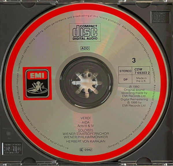 Giuseppe Verdi, Mirella Freni, José Carreras, Agnes Baltsa, Piero Cappuccilli, Ruggero Raimondi, José van Dam, Katia Ricciarelli, Thomas Moser, Wiener Staatsopernchor, Wiener Philharmoniker, Herbert Von Karajan : Aida (3xCD, RM + Box, RE)