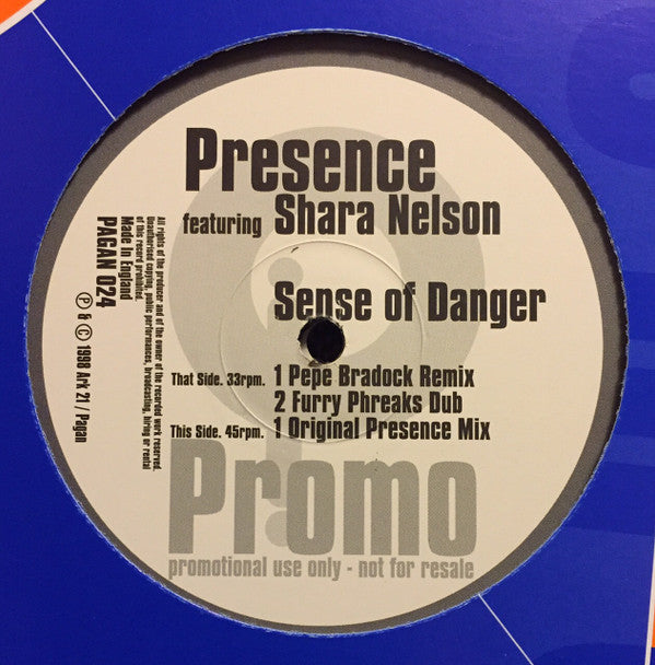Presence Featuring Shara Nelson : Sense Of Danger (2x12", Promo)