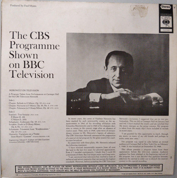 Vladimir Horowitz : Horowitz On Television (LP)