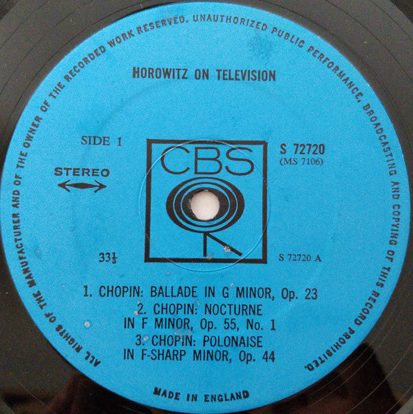 Vladimir Horowitz : Horowitz On Television (LP)