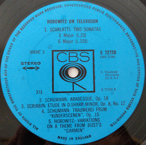 Vladimir Horowitz : Horowitz On Television (LP)