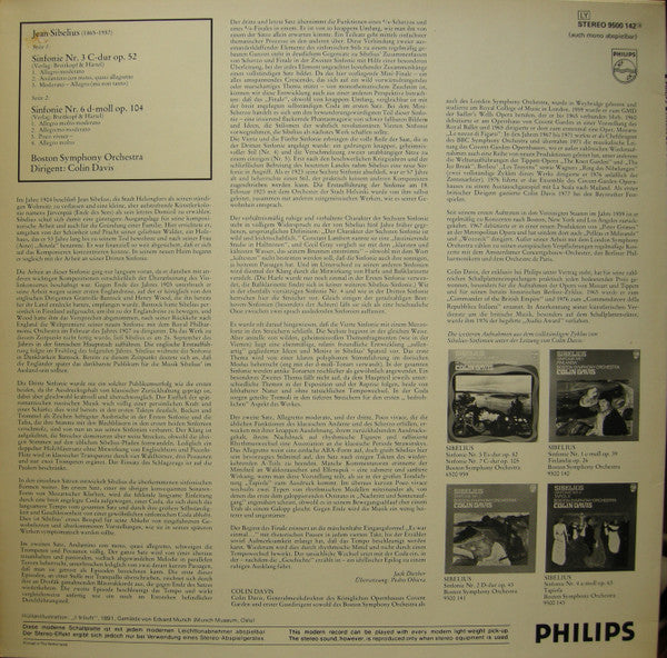 Jean Sibelius - Boston Symphony Orchestra, Sir Colin Davis : Sinfonien Nr. 3 Und 6 (LP)