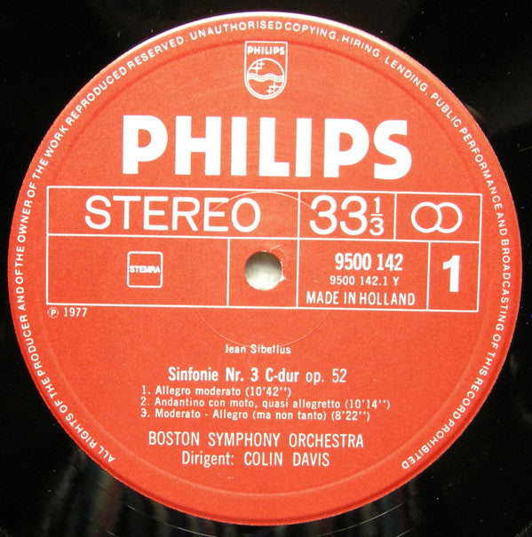 Jean Sibelius - Boston Symphony Orchestra, Sir Colin Davis : Sinfonien Nr. 3 Und 6 (LP)