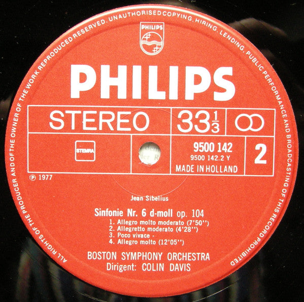 Jean Sibelius - Boston Symphony Orchestra, Sir Colin Davis : Sinfonien Nr. 3 Und 6 (LP)