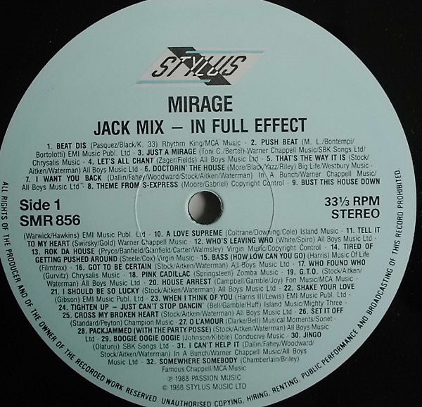 Mirage (12) : Jack Mix (In Full Effect) (LP, Album, Mixed)