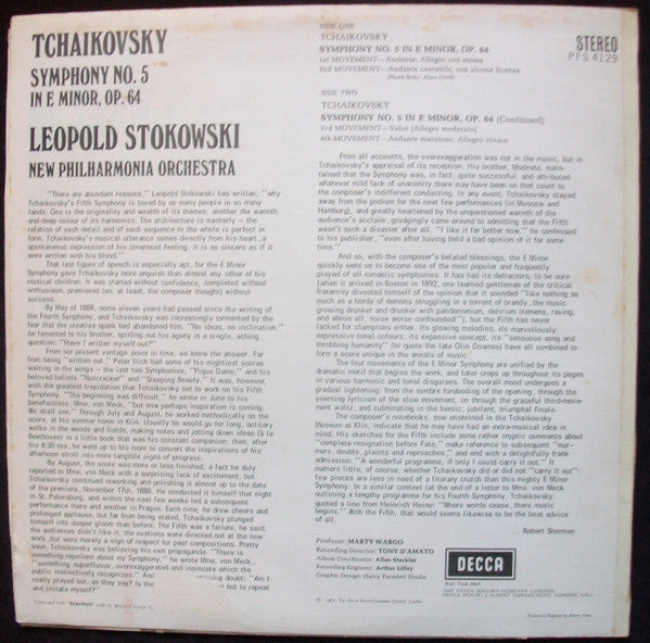 Leopold Stokowski, New Philharmonia Orchestra : Tchaikovsky Symphony No. 5 In E Minor, Op. 64 (LP, Album)