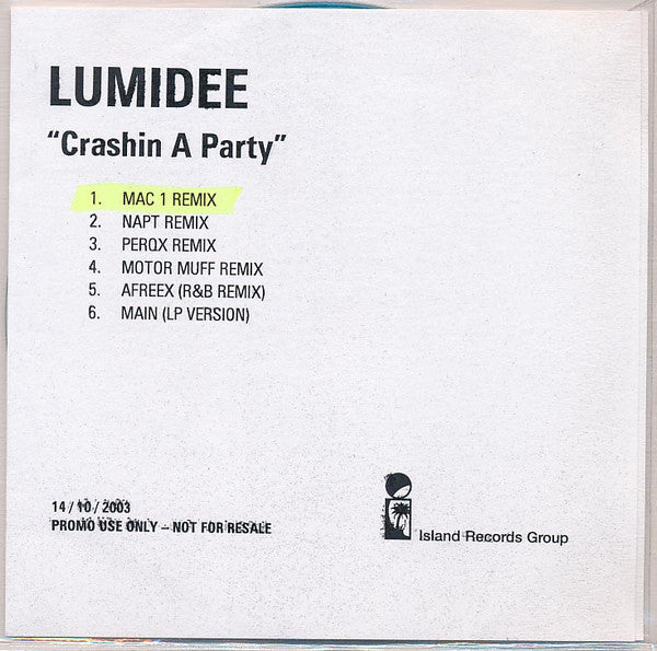 Lumidee : Crashin' A Party (CDr, Promo)