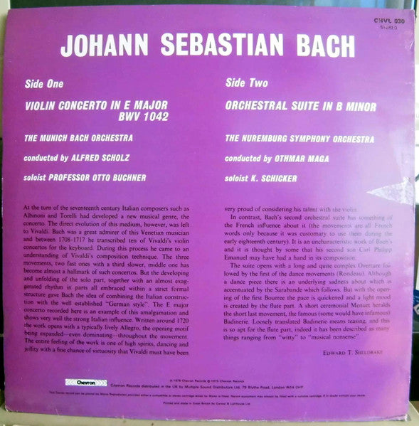 Johann Sebastian Bach, Münchener Bach-Orchester, Nürnberger Symphoniker : Violin Concerto In E Major / Orchestral Suite In B Minor (LP, RE)