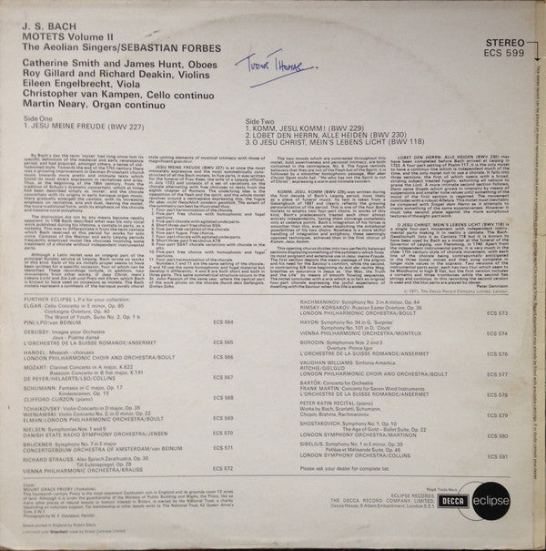 Johann Sebastian Bach, The Aeolian Singers / Sebastian Forbes, Martin Neary (2) : Motets Volume II (LP, RE)