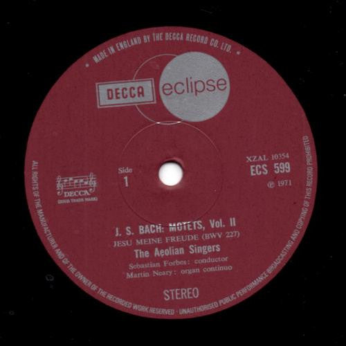 Johann Sebastian Bach, The Aeolian Singers / Sebastian Forbes, Martin Neary (2) : Motets Volume II (LP, RE)