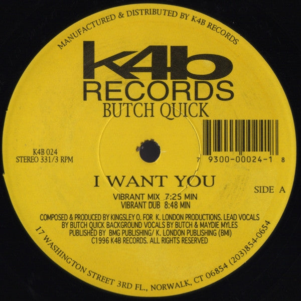 Butch Quick : I Want You (12")