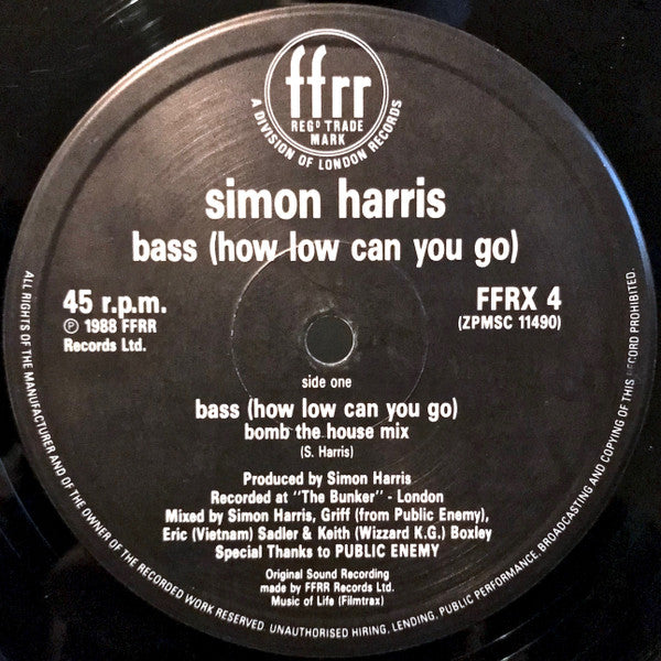 Simon Harris : Bass (How Low Can You Go) (Bomb The House Mix) (12")