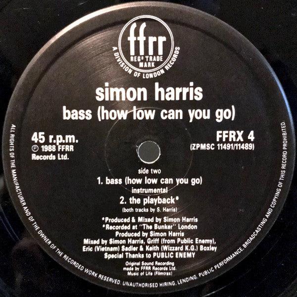 Simon Harris : Bass (How Low Can You Go) (Bomb The House Mix) (12")
