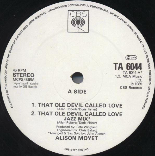 Alison Moyet : That Ole Devil Called Love (12", Single, CBS)