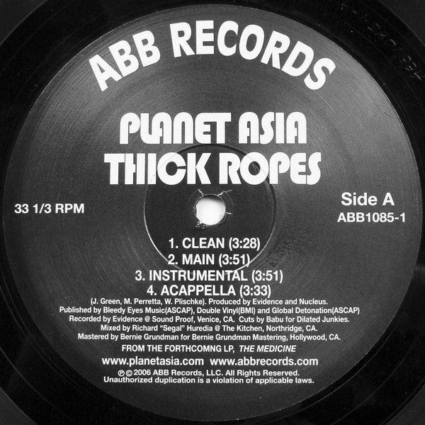 Planet Asia : Thick Ropes / On Your Way 93706 (12")