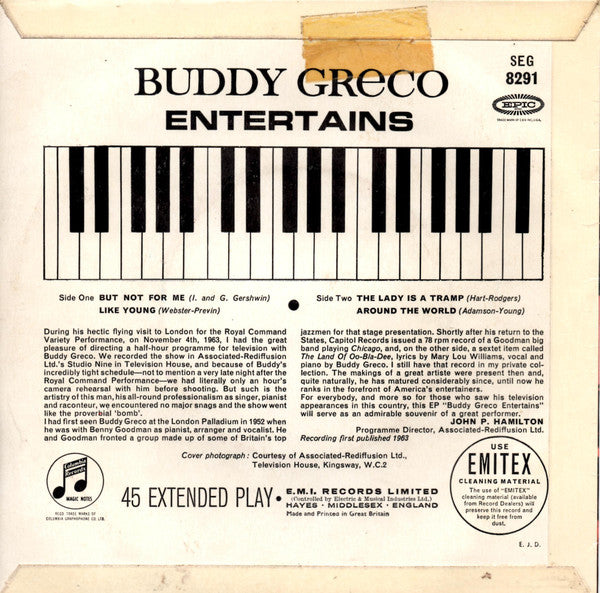 Buddy Greco : Entertains (7", EP, 4 p)
