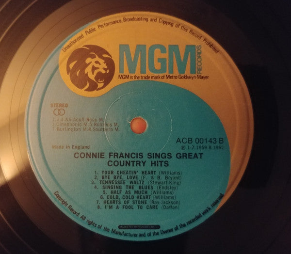 Connie Francis : Connie Francis Sings Great Country Hits (LP, Comp, Club)