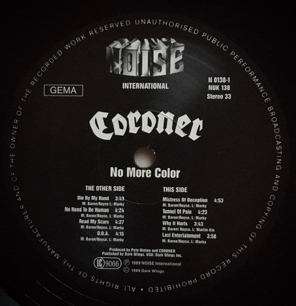 Coroner : No More Color (LP, Album, RP)