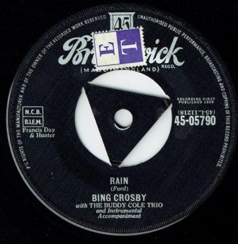 Bing Crosby With The Buddy Cole Trio : Rain / Church Bells (7", Tri)