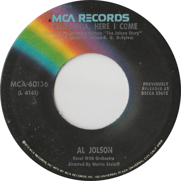 Al Jolson : Rock-A-Bye Your Baby With A Dixie Melody / California, Here I Come (7", Single, RE)