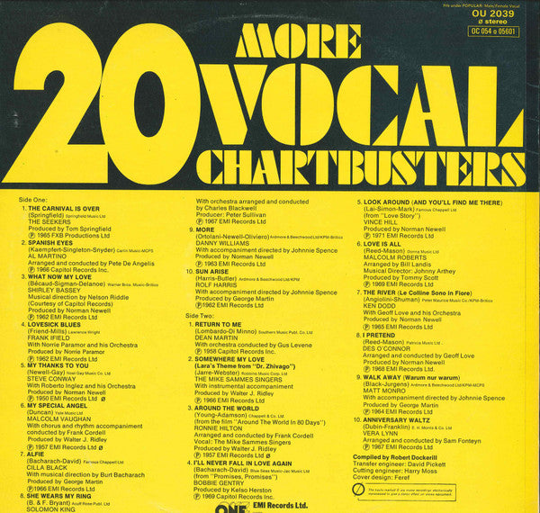 Various : 20 More Vocal Chartbusters (LP, Comp)