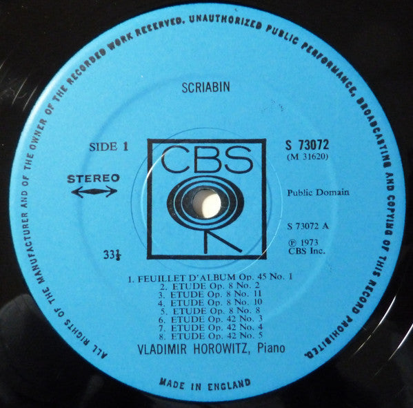Alexander Scriabin, Vladimir Horowitz : Horowitz Plays Scriabin (LP)