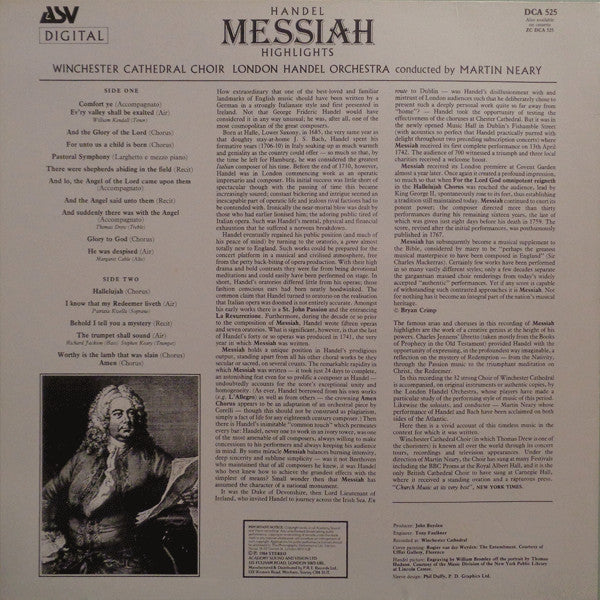 Georg Friedrich Händel - Winchester Cathedral Choir, London Handel Orchestra, Martin Neary (2) : Messiah Highlights (LP)