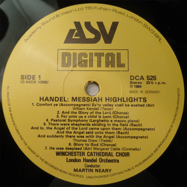 Georg Friedrich Händel - Winchester Cathedral Choir, London Handel Orchestra, Martin Neary (2) : Messiah Highlights (LP)