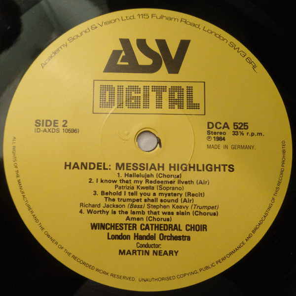 Georg Friedrich Händel - Winchester Cathedral Choir, London Handel Orchestra, Martin Neary (2) : Messiah Highlights (LP)