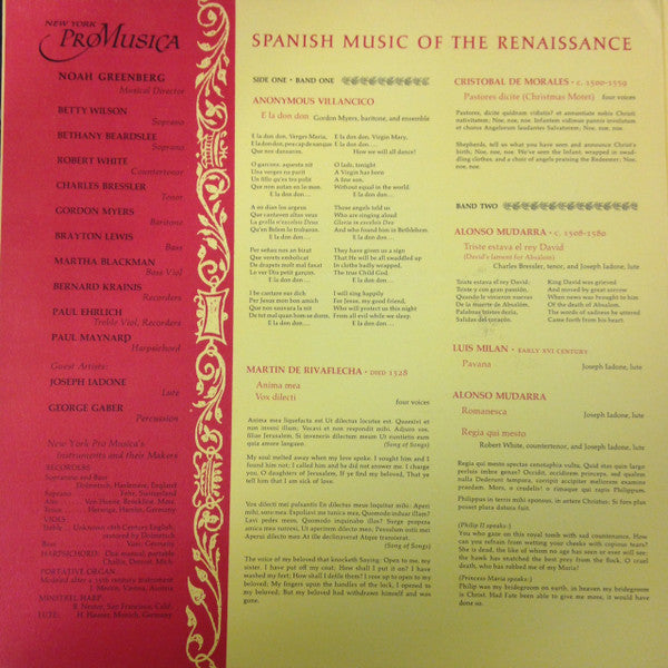 New York Pro Musica, Noah Greenberg : Spanish Music Of The Renaissance (LP, Album, Gat)