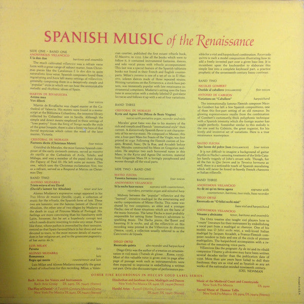 New York Pro Musica, Noah Greenberg : Spanish Music Of The Renaissance (LP, Album, Gat)