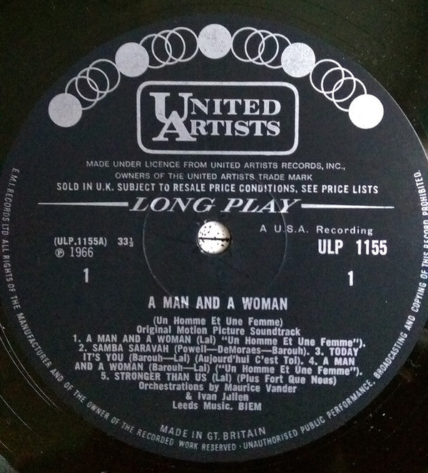 Francis Lai : A Man And A Woman (Original Motion Picture Soundtrack) (LP, Album, Mono)