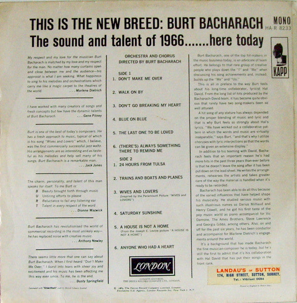 Burt Bacharach : Hit Maker! (LP, Album, Mono, Bur)