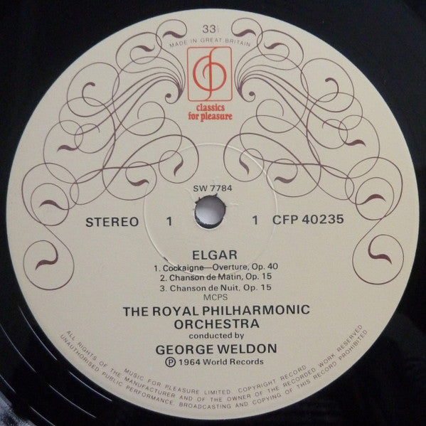 Sir Edward Elgar, Royal Philharmonic Orchestra & Pro Arte Orchestra, George Weldon : Cockaigne - In London Town Overture / Serenade For Strings / Pomp And Circumstance Marches 1 And 4 / Chanson De Matin / Chanson De Nuit (LP, Album, RE)